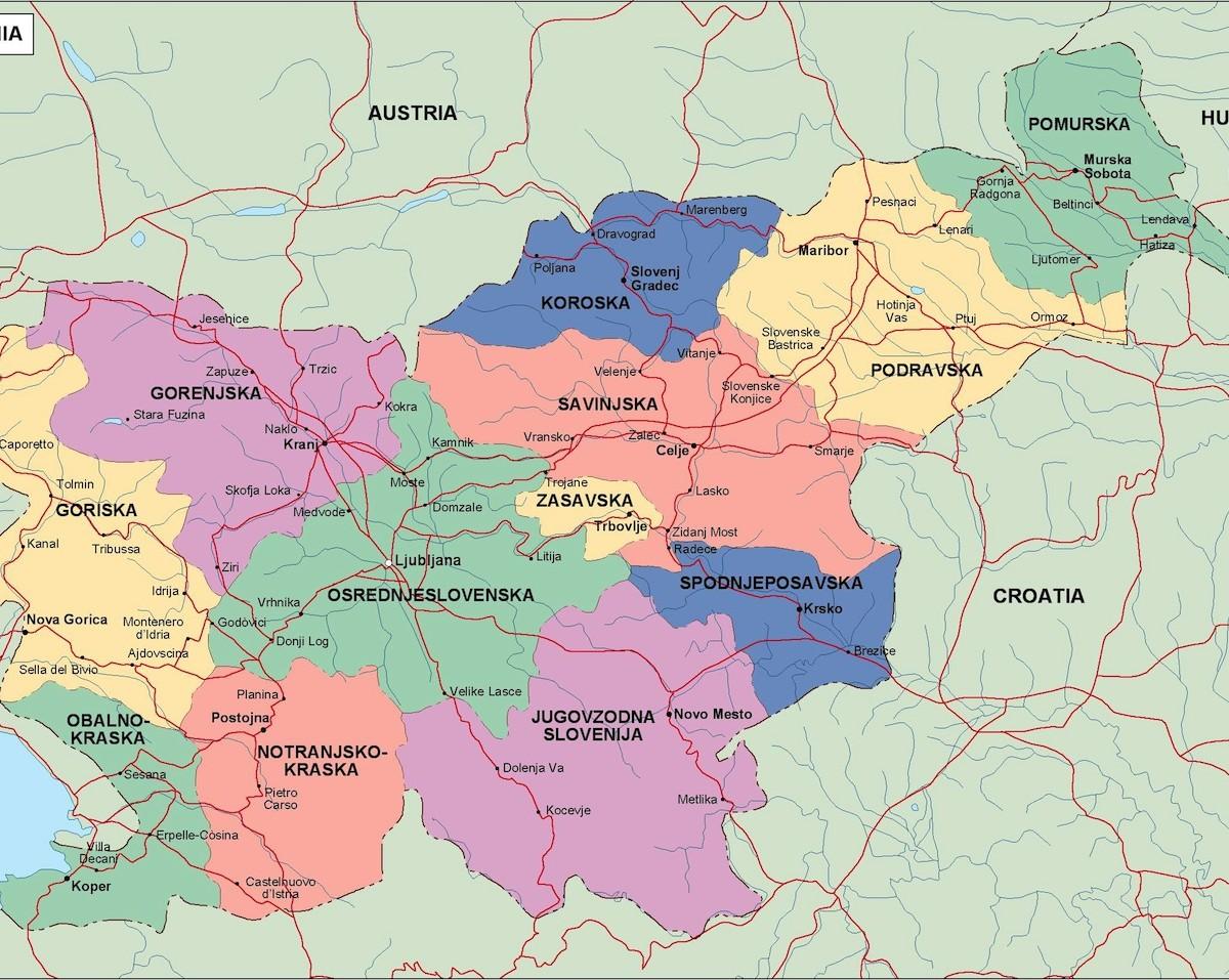 Карта словении с городами