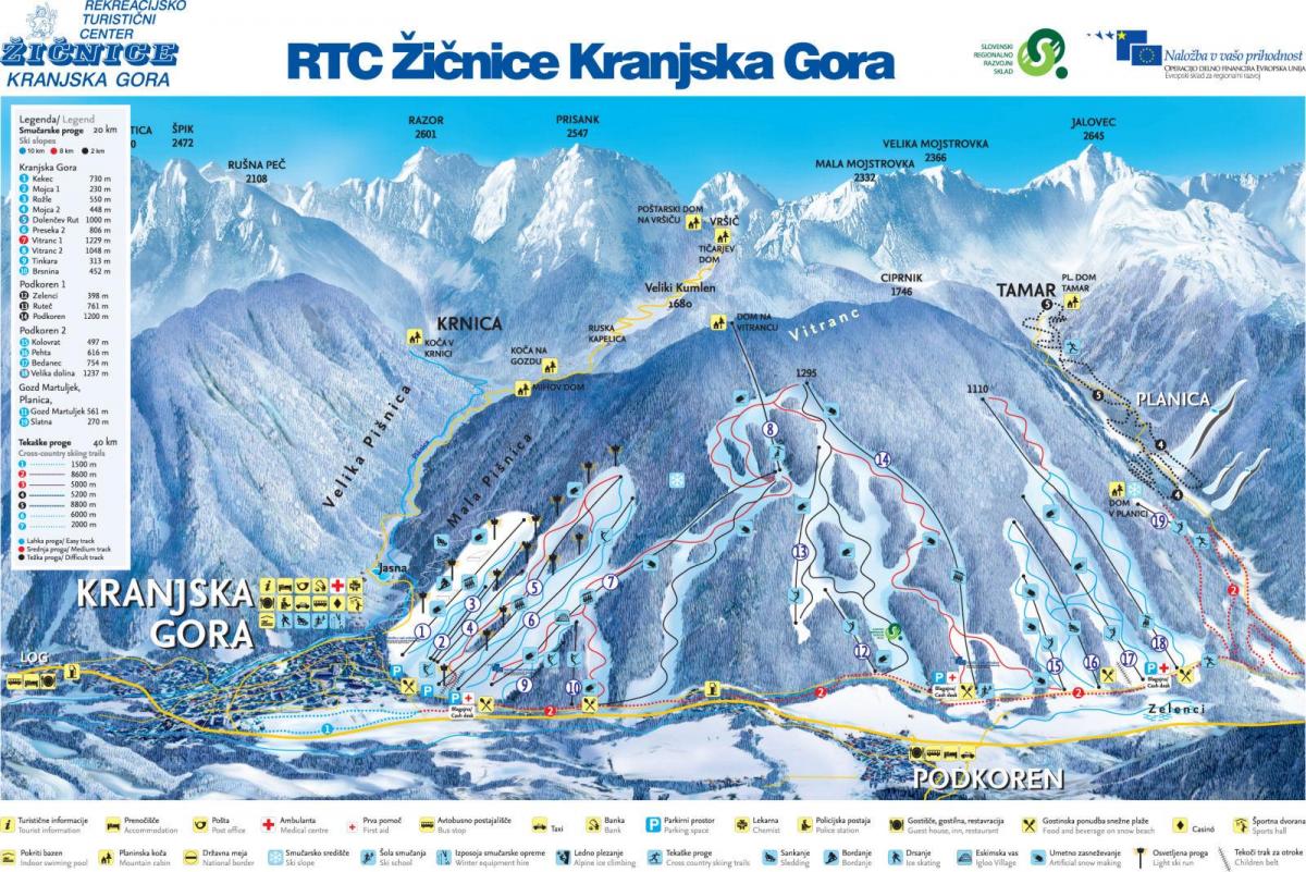 Карта Словения горнолыжные курорты