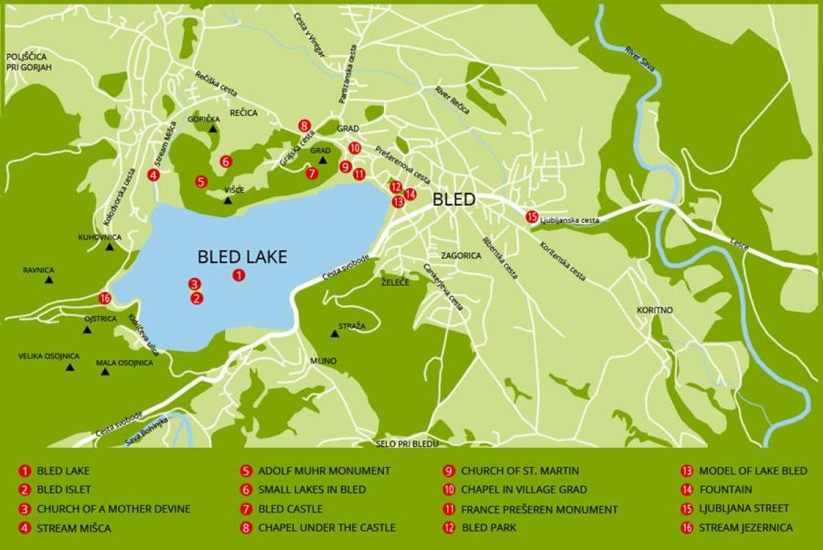 карта показывает Словения озеро Блед